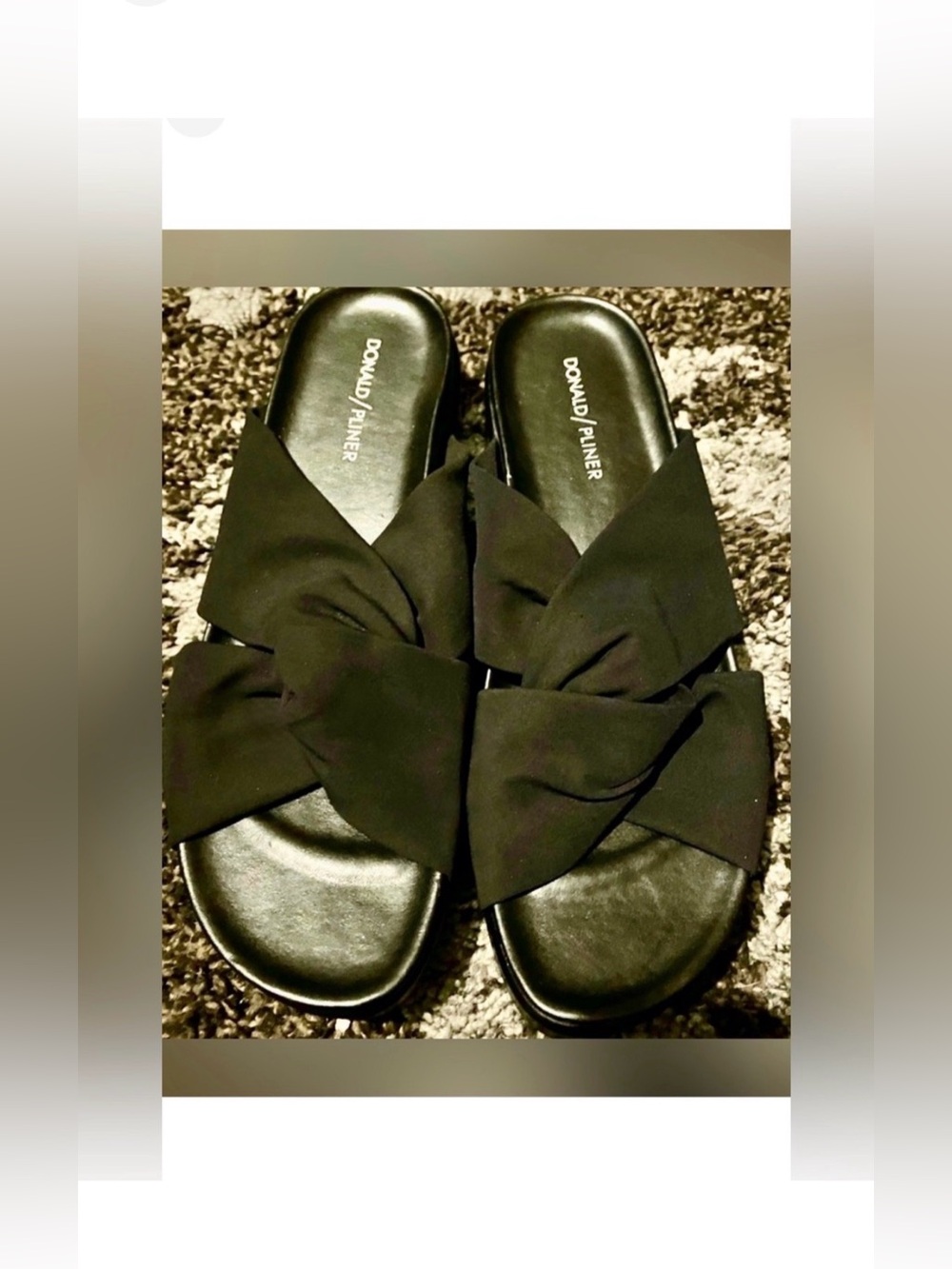 Chic Black Fabric Criss Cross Strap Detail Donald Pliner Freea Slide Sandals